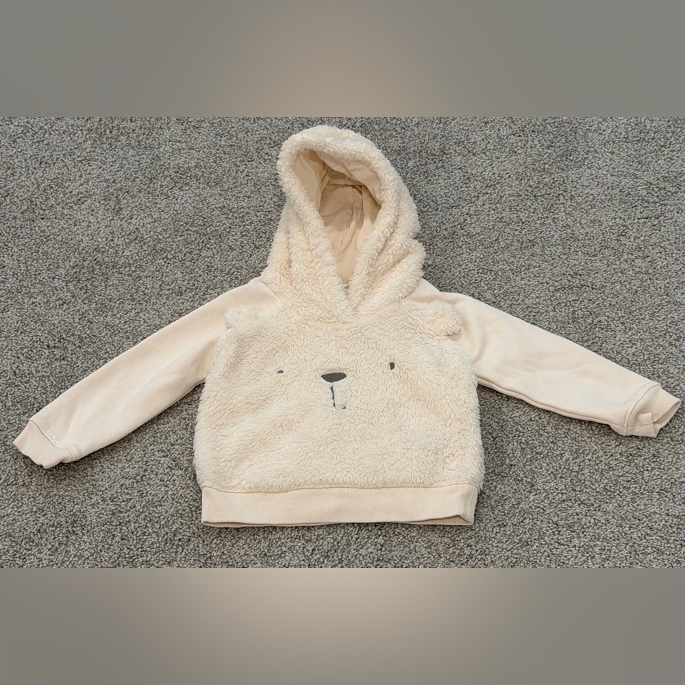 GAP Kids Cream Fuzzy Bear Hoodie Size 12-18 Months